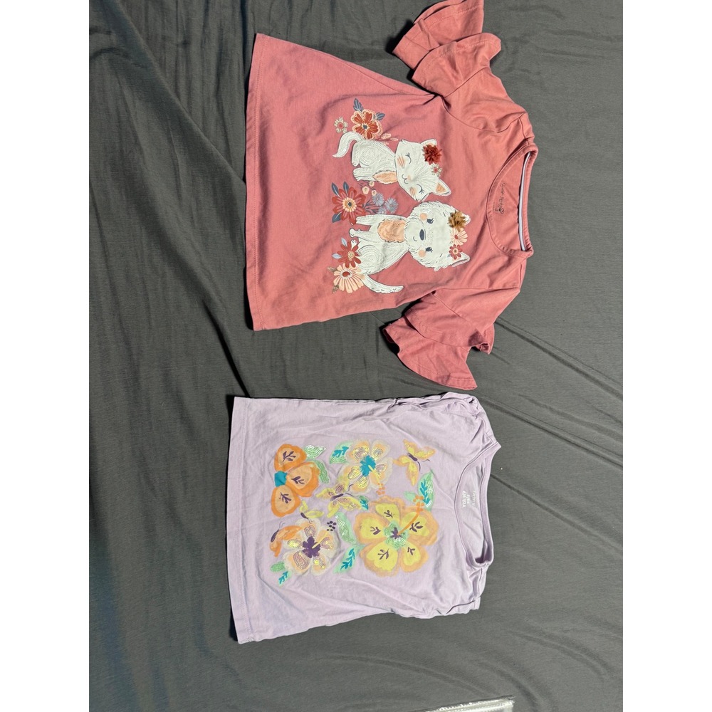 Cynthia Rowley & Carters Girls Graphic T-Shirt Lot Size 5/6 Pink Purple 2pc